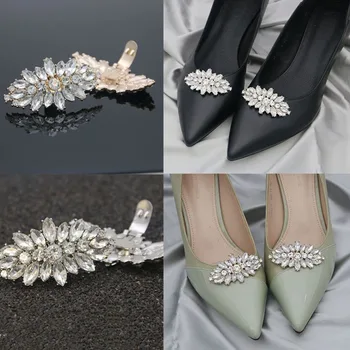 1 чифт блестящи бижута за обувки с кристали, дамски шнола на висок ток, окачване с кристали, чанта с катарама, брошка, сватбени аксесоари за булката