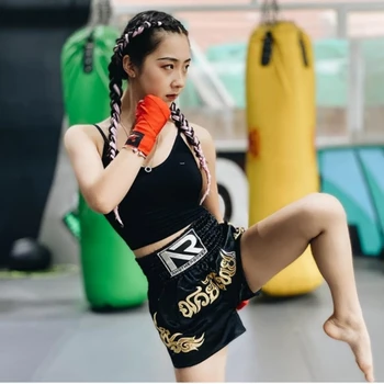 Шорти за тайландски бокс Професионален круша комплект на Biana, къси панталони за състезания, спортни къси панталони за борба, Панталони от изкуствена коприна с бродерия
