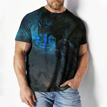 Реколта лятна мъжка тениска с графичен принтом 3D Лъв, Върхове 2023, Градинска мода, О-образно деколте, Къс ръкав, Тениска Оверсайз, Мъжки дрехи