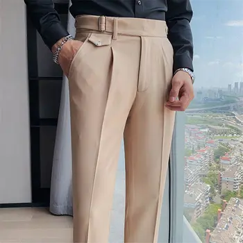Летни нови обикновен панталон с висока талия в британския стил, мъжки официални панталони 2023, Висококачествен оборудвана бизнес всекидневни костюми, панталони H120