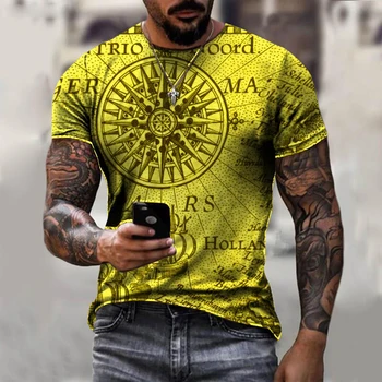 Компас, лятна мъжка тениска с 3D-принтом, мъжки 3D модни дрехи за навигация, уличен свободен ден за ден най тениска