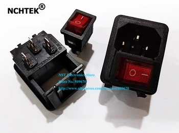 NCHTEK 10A 250V Червен Светлинен Захранване IEC 320 C14 3Pin С Вход За Контакти/Безплатна доставка/5 бр.
