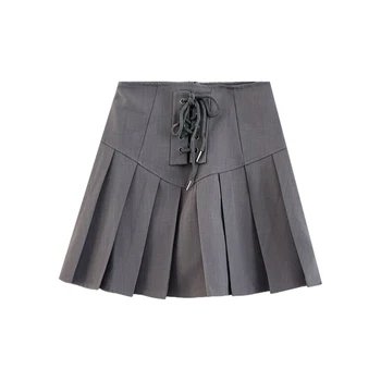 Лятна пола с кръстосани висока талия в стил колеж, тънка трапециевидная плиссированная пола с антирефлексно покритие