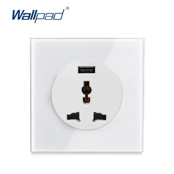 Wallpad L6 Бяло стъкло ЕС Великобритания Универсална многофункционална електрически контакт с USB порт за зарядно устройство 2.1 A