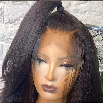 Светъл Яки директен бесклеевой синтетични перука, изработени от синтетична коса за дантели за черни жени, высокотемпературное влакна, плочки от линията на растеж на косата, Cosplay