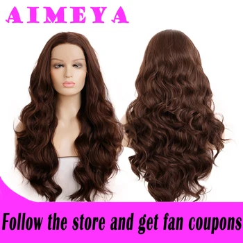AIMEYA Drak, кафява перука с масова вълна на дантели за жени, огнеупорни синтетични перука, завързана за ежедневна употреба, натурална линия на растеж на косата