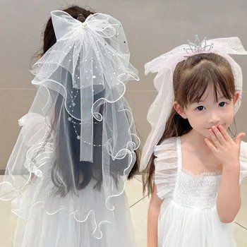 Детска воали принцеса корона диадема подпори за фотосесия Украса за парти по случай рождения ден на Сватбата цвете бебешка рокля-конте