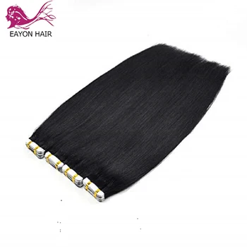 Копринена директен лента за изграждане на човешки косъм, дълъг бразилският натурална лента за патица на кожата, Залепваща лента за коса, черна 8-30 см, 40 бр 100 г