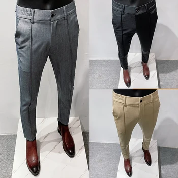 Высокоэластичные мъжки костюмные панталони 2023, пролетни нови официални бизнес офис социални панталони, Висококачествен и Модерен универсален комплект за партита, панталони