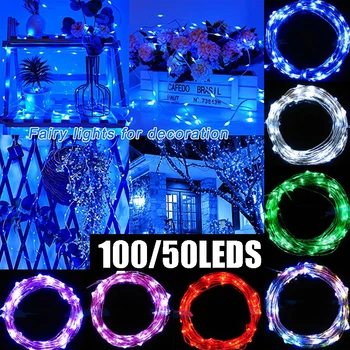100/50 led Светлинна венец от медна тел, гирлянда от светещи гирлянди, приказни светлини, украса за дома на Коледно парти на батерии