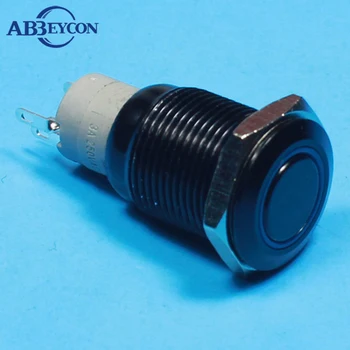 ABBEYCON 16 мм и метален бутон превключвател 1NO1NC миг функция пръстен с подсветка черен корпус, IP67 бутон превключвател с плоска глава 12V