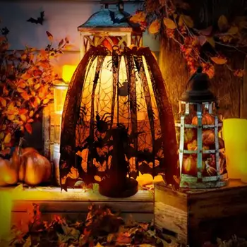Декор за Хелоуин, прилеп, паяжини, лампа, лейси лента, завеса, украса за камината
