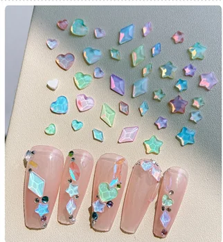 50шт Кристални кристали Macaron, висулки за дизайн на ноктите, 3D Изискани бижута, декорации за нокти под формата на конфетных сърца и Звезди, за да проверите за нокти, направи си сам