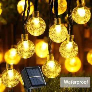 Външни Слънчеви струнни тела Кристален глобус с 8 режима водоустойчива осветление тераса за слънчеви батерии за декоративни сватба в градината