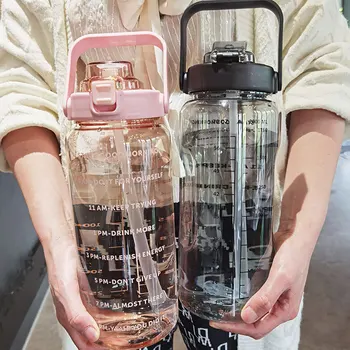 Спортна бутилка за вода с обем 2 л, с соломинкой, по-голям капацитет, преносими чаша за фитнес под наем, прозрачна кана за пътна пътуване, градинска пластмасова чаша