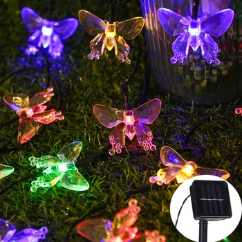 Кристален пеперуда LED слънчеви приказни Коледни гирлянди водоустойчив коледни слънчеви led светлини на Гирлянда за градината Сватбена украса