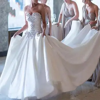 Красива сватбената рокля на Русалка с кристали във формата на сърце, расшитое мъниста, сатен, ретро халат Mariee De Luxe 2023, сватбени рокли