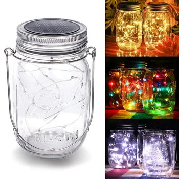 Соларни лампи Mason Jar, 1 опаковка, 20 led междузвездни фея, светулки, Слънчева светлина, Водоустойчив висящи лампи в стъклени буркани