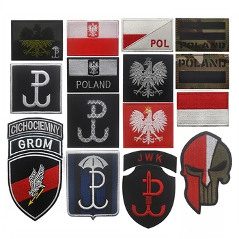 Ленти с флага на Полша, Че иконата на GROM, военна емблема във формата на Щит, Стикер на плат за бойни костюми на полските специални сили, Морал, Боен костюм