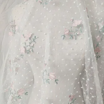 однометровая висококачествена мека марлевая плат с бродерия на орхидеи в бяло грах, сватбена рокля, пола, костюм, шиене ръчно изработени