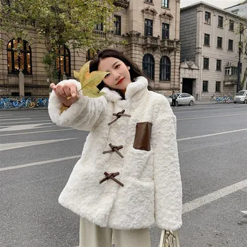 Елегантна зимна плюшен яке, топло женско кавайное корейското модерен офис дамско палто, универсален ретро жилетка за момичета в стил харадзюку 2023 година