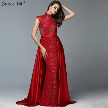 Най-новият дизайн на Червените вечерни рокли с високо воротом 2023 Дубай, без ръкави, расшитое мъниста Луксозна вечерна рокля Serene Hill LA60866