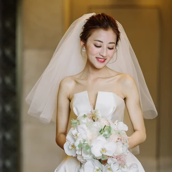 Корейска жена сватбена було от два пласта тюл с гребен за булката, аксесоари за партита