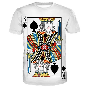 Лятна мода мъжка тениска с 3D принтом покер, Хит на продажбите, с шарени Spades K poker, Къс ръкав, Всекидневни Trend Топ в стил Харадзюку с кръгло деколте