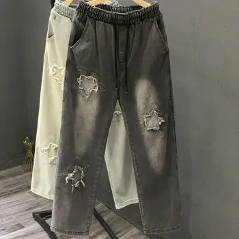 петолъчна звезда Y2k, градинска облекло, дънки с бродерия, дамски модни мъжки широки панталони, дънкови реколта мъжки модни прави панталони