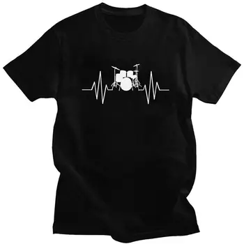Мъжки t-shirt Heartbeat Барабани, Памучни Тениски с Къс ръкав, Уникална Тениска С Графичен Дизайн Барабанист, Музика, Тениски, Потници, Облекло Оверсайз