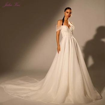 Porfirio Kui Красива сватбена рокля трапецовидна форма, расшитое мъниста, дантела и плисирани рокли за булката в стил 