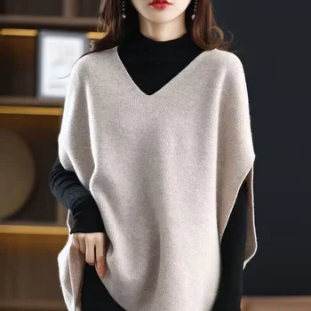 Жена безплатен универсален вязаный пуловер с ръкав 