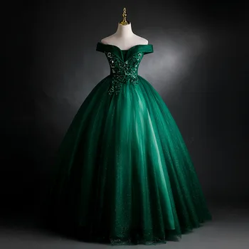 Дълга зелена рокля с открити рамене, за дами и момичета, женствена рокля за бала, вечерна рокля за изпълнения на живо, безплатна доставка