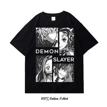 Demon Slayer Тениска с Японския Аниме, Реколта Тениска от 100% Памук, Мъжки И Дамски, Градинска Облекло в стил Хип-Хоп, Графични Върховете в стил Харадзюку