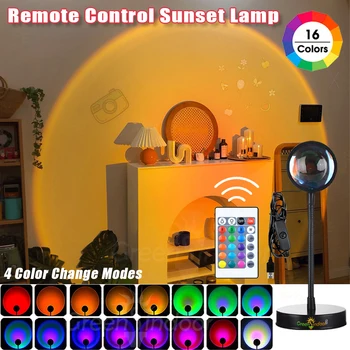Проекционная лампа Sunset с дистанционно управление RGB 16 цвята на Дъгата светлина на залеза за вътрешния дизайн на стаята Led нощна светлина за стените в спалнята
