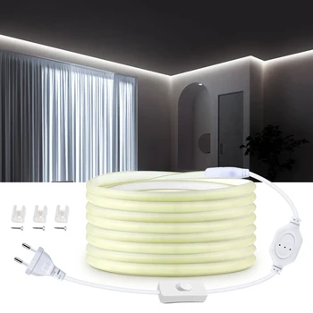 Висока Яркост EU Plug 220V COB LED Strip Светлини 30M Outdoor Garden FOB LED Light Tape За Вътрешния Двор Спални Кухня Стенно Осветление