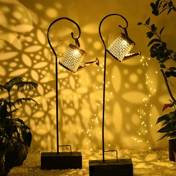 Лампа за поливане на слънчева батерия, окачен чайник, фенер, водоустойчив градински декор, метална ретро лампа за работа на открито на масата, на двора, на тревата, на двора
