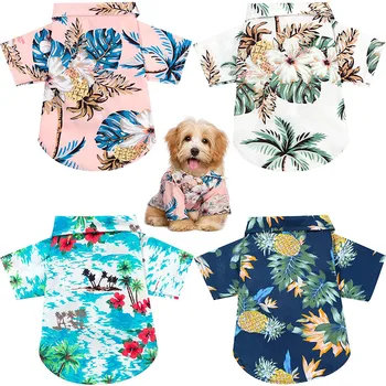 Летни тениски за домашни любимци, Риза за куче с цветен модел в Хавайски стил, дишащи дрехи за домашни любимци, Плажна риза за малки кученца, дрехи за малките кучета, котки