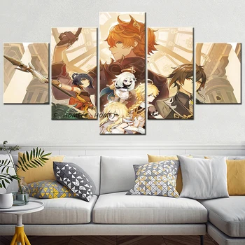 Genshin Impact Платно, стенни художествени картини, плакати с аниме-картина на стената, декор модерна стая, картина за спални тийнейджър