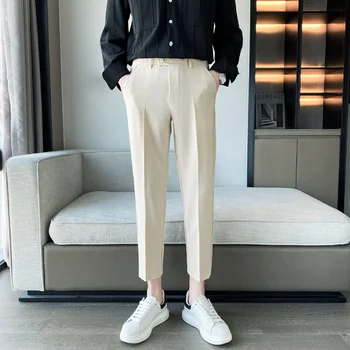2022, корейски стил, дължина на щиколотку, пролетни мъжки панталони, опъната, прости, приталенные, ежедневни офис панталони, официално облекло, Топла разпродажба 36
