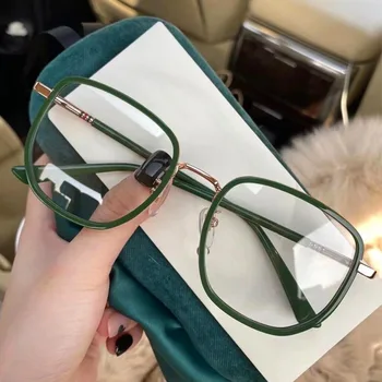 Ултра-леки очила син цвят за момичета в ретро-зелена рамка обикновени очила в синя рамка, прозрачни очила мъжки дамски слънчеви очила