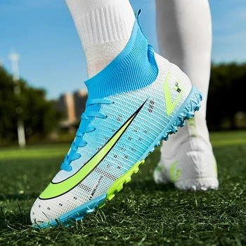 Мъжки футболни обувки Футболни обувки Унисекс за тренировки на открито/на закрито, спортни маратонки с шипове, Обувки с висок берцем
