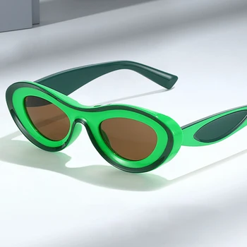 Нови Дамски модни овални слънчеви очила 2023 луксозна марка Цвят карамел в малки Рамки, Слънчеви Очила за дами, мъже Кръгли зелени нюанси, UV