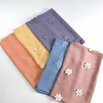 Нов дизайн, Малайзия женски шифоновый шал-хиджаб с жемчужными флорални платками, дишаща забрадка 170*70 см