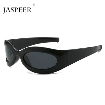 JASPEER Реколта Луксозни Спортни Дамски Слънчеви очила в стил пънк Мода Y2K С Огледало под формата на Котешки Очи, Маркови Дизайнерски Мъжки Слънчеви Очила Нюанси