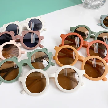 За деца, момчета и момичета, сладки леопардовые два цвята кръгли слънчеви очила под формата на мультяшного Мечка, детски vintage слънчеви очила с защита UV400, класически