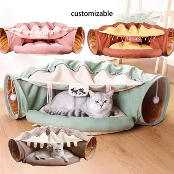 Легло-тунел за котки с мат, Сгъваема тръба на тунел за котки, Гнездо за домашни любимци, Скучающие Играчки за домашни животни за котки