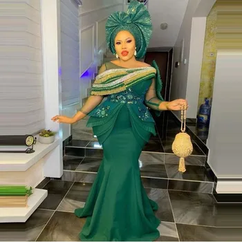 Нова рокля за бала Aso Ebi с декорация във формата на кристали, Хънтър Green, вечерни рокли на Русалка, 34 ръкави, вечерни рокли големи размери Abendkleider