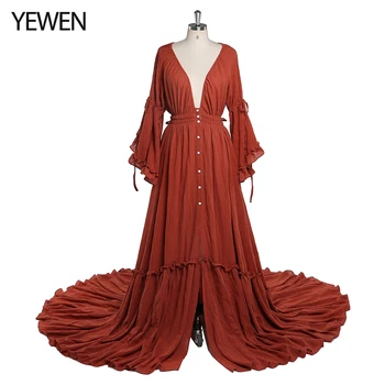 Вечерни рокли с V-образно деколте, копчета отпред, еластична талия, подпори за фотосесии по време на бременност, рокля за душата на детето YEWEN YD211202