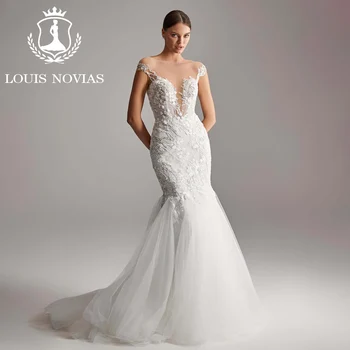 Сватбена рокля Русалка LOUIS NOVIAS 2023, Лъскавата бродерия, Кристален илюзия, сватбена рокля под формата на Тръба, Vestidos De Новия